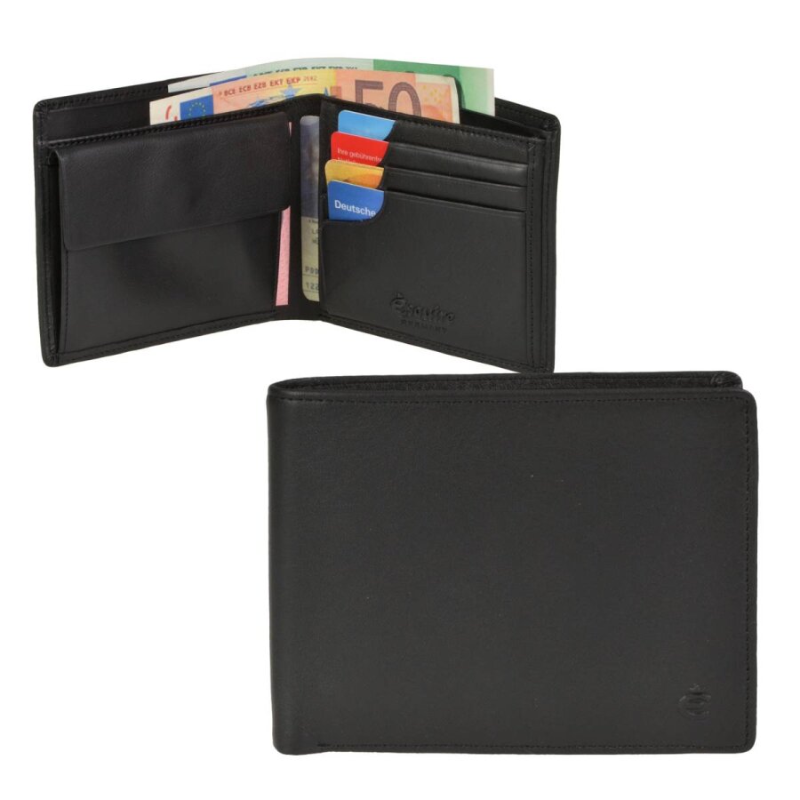Esquire Geldbörse für Linkshänder Münzfach links RFID Logo – Leder schwarz. Die perfekte ergonomische Lösung für mehr Ordnung im Alltag.