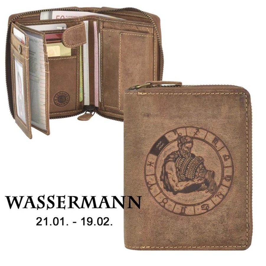 Reißverschluss Geldbörse 10x12cm Wassermann 'Vintage' antikbraun Greenburry 821A