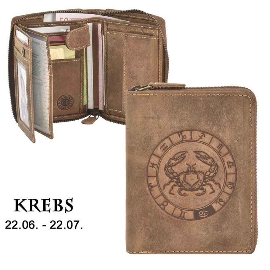 Reißverschluss Geldbörse 10x12cm Krebs 'Vintage' antikbraun Greenburry 821A