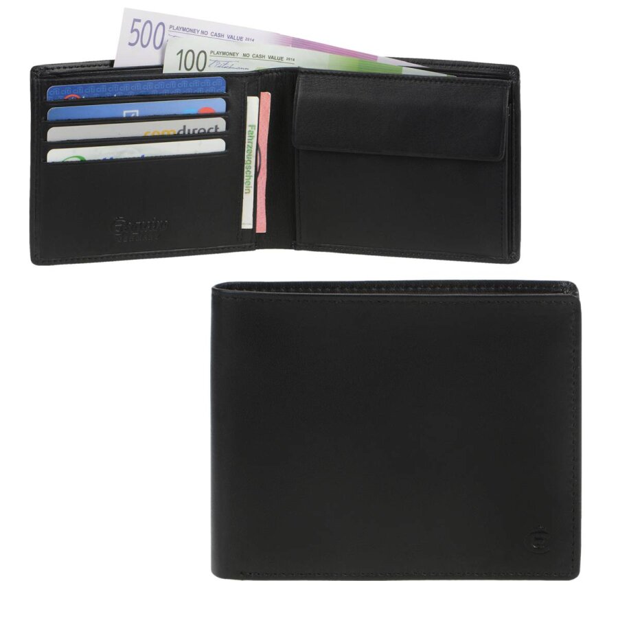 Geldbörse Herren flach RFID Schutz 8 Kartenfächer Slim | Leder schwarz | Esquire. Die ideale flache Herrenbörse für einen perfekt organisierten Alltag