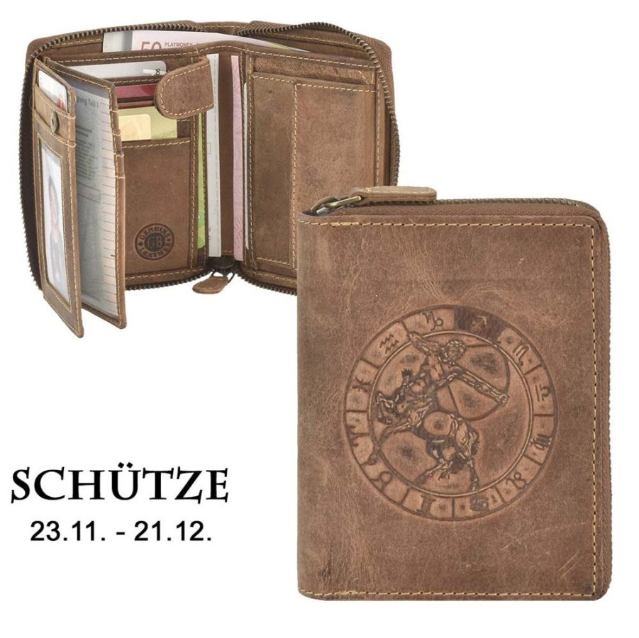 Reißverschluss Geldbörse 10x12cm Schütze 'Vintage' antikbraun Greenburry 821A