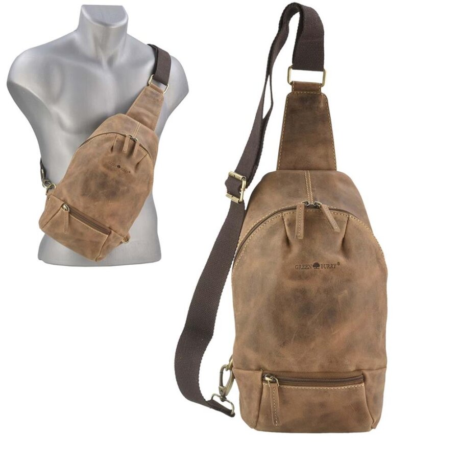 Crossbody Bag Herren Leder Vintage Slingbag antikbraun | Greenburry Umhängetasche Brusttasche Männer Damen 1612A-25