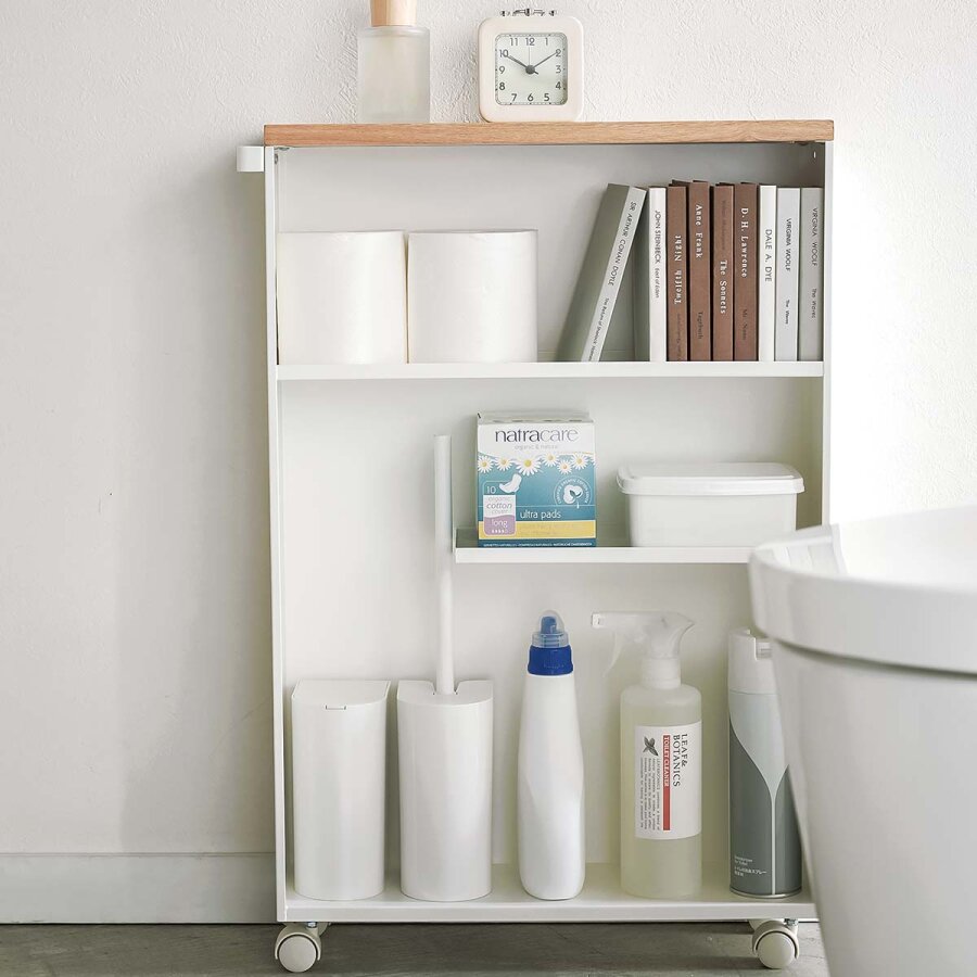 Toilettenpapier Aufbewahrung Badwagen 45x68x13cm schmal auf Rollen 'Tower' weiß Yamazaki Home 4306