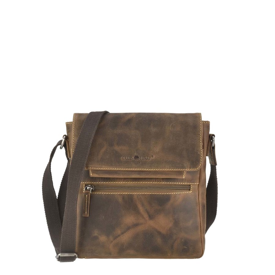 Greenburry Umhängetasche Damen Leder 24x26cm 'Vintage' antikbraun, flache Schultertasche 1650C-25
