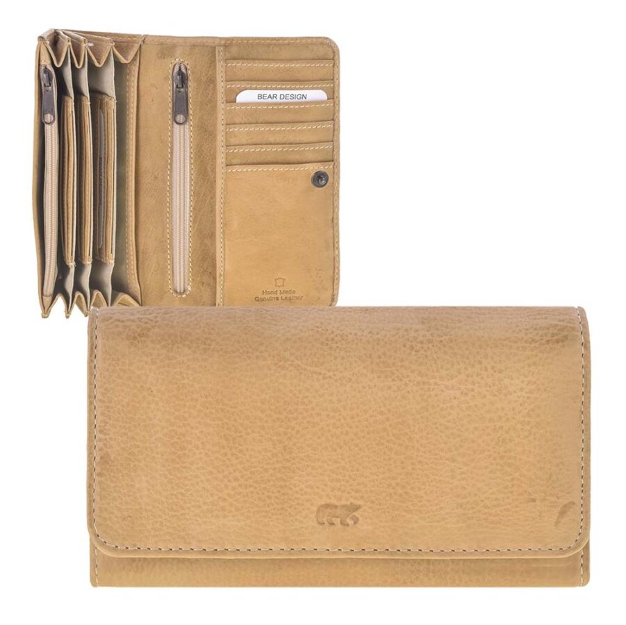 Damen Portemonnaie 12 Kartenfächer 4-fächrig Leder balticbeige 17x9cm | Bear Design Noor. Elegante Geldbörse mit viel Platz für Ausweise und Belege.