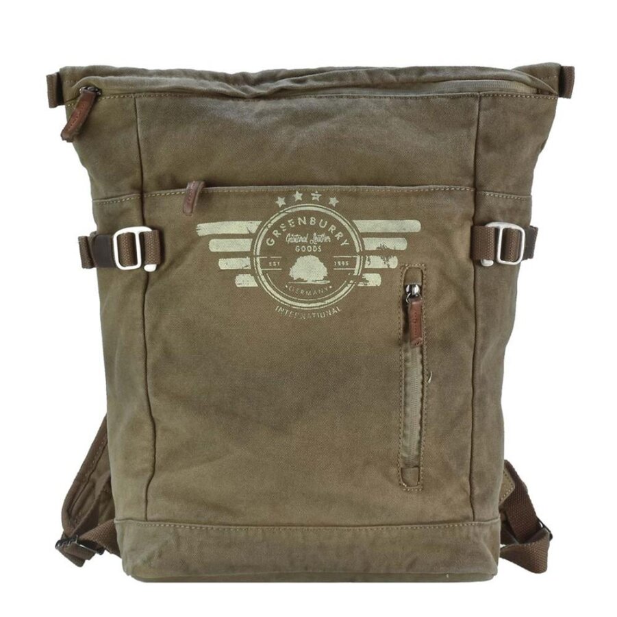 Moderner Kurier-Rucksack aus Canvas in khaki im Format A4 | Greenburry Aviator. Eine strukturierte Fächeraufteilung für Ihren Alltag von heute.