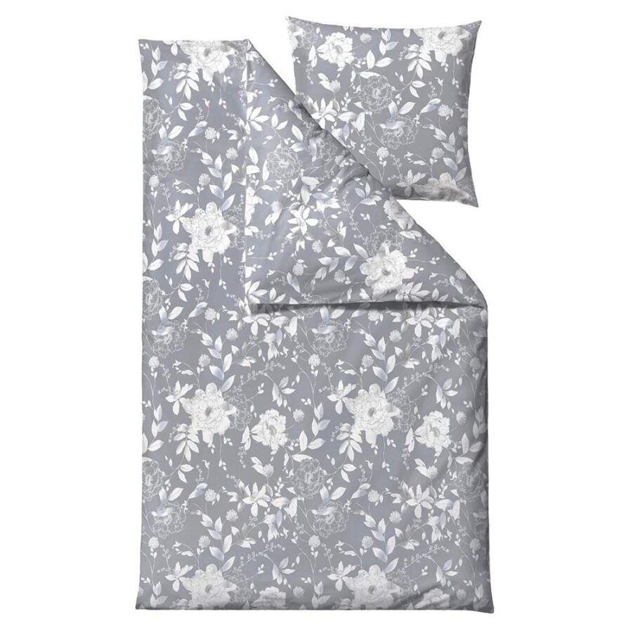 Hochwertige Satin-Bettwäsche aus Baumwolle in grau | Södahl Garden Bloom. Das strukturierte Schlafzimmer-Zubehör für Ihren geordneten Alltag.