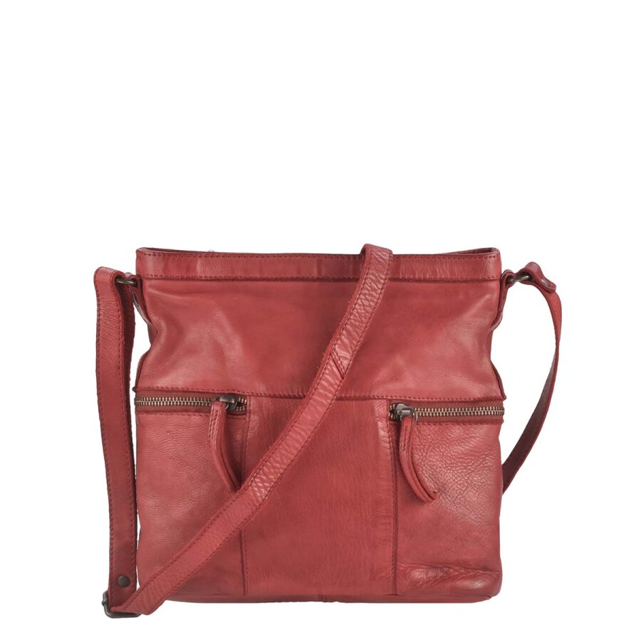 Umhängetasche Damen viele Fächer Leder rot 26x25x9cm | Bear Design Chessie. Kompakter Organizer für Damen mit Sinn für funktionale Ordnung und Stil.