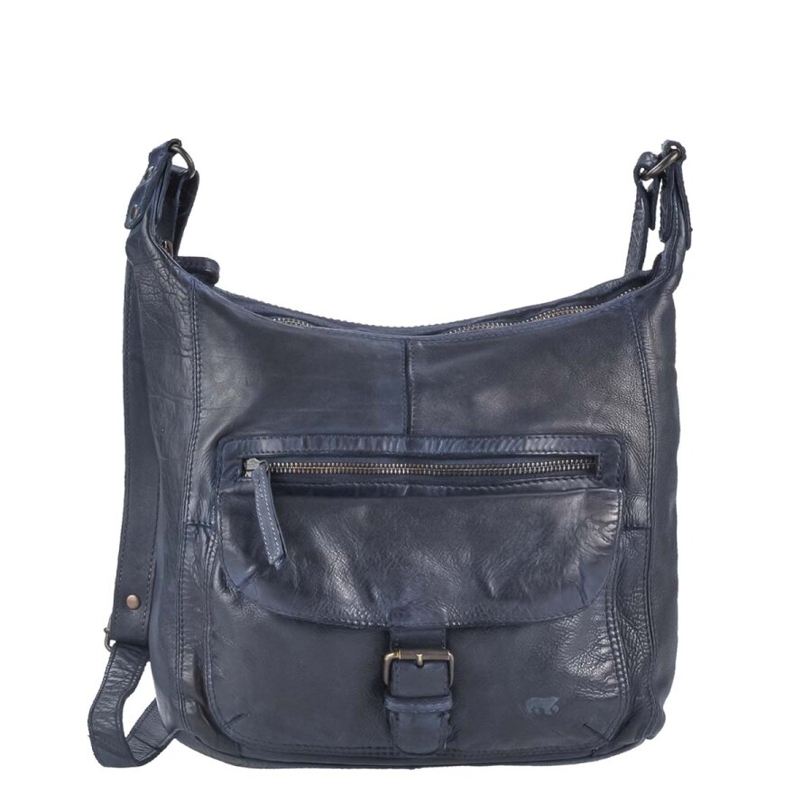 Schultertasche Damen viele Fächer Leder blau 30x27cm | Bear Design Anna. Ein zeitloser Begleiter für Büro und Alltag mit praktischer Fächeraufteilung.