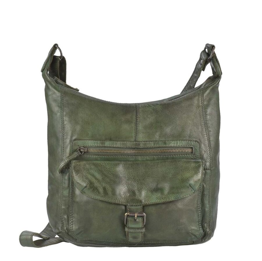 Schultertasche Damen viele Fächer Leder grün 30x27cm | Bear Design Anna. Hochwertige Umhängetasche mit sicherem Stauraum für Smartphone und Geldbörse.