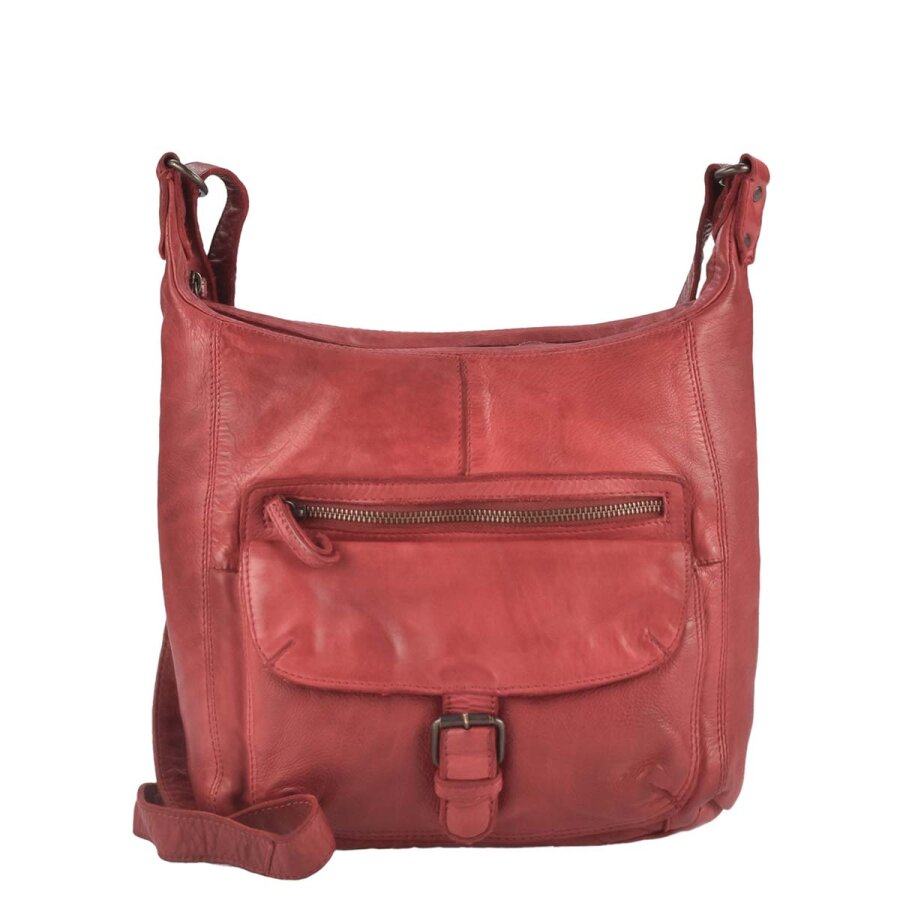 Schultertasche Damen viele Fächer Leder rot 30x27cm | Bear Design Anna. Funktionale Lederbörse im Taschenformat für Damen mit Sinn für Struktur.