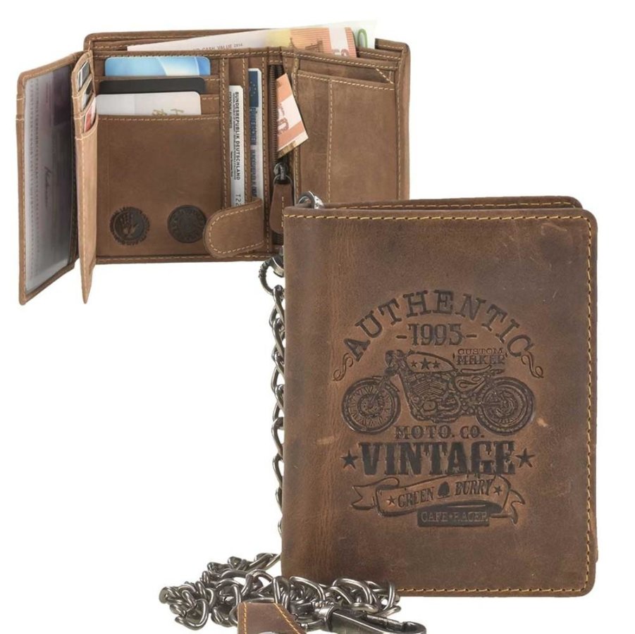 Portemonnaie Leder 10x12cm hoch mit Kette 'Cafe Racer' antikbraun Greenburry 0834-25