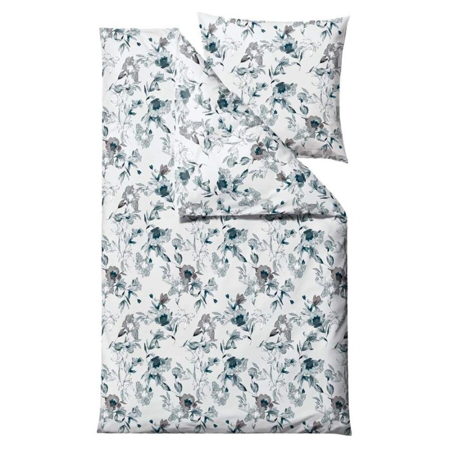 Bio-Satin-Bettwäsche aus Baumwolle in türkisblau | Södahl Flower Burst. Das strukturierte Schlafzimmer-Zubehör für Ihren geordneten Alltag.