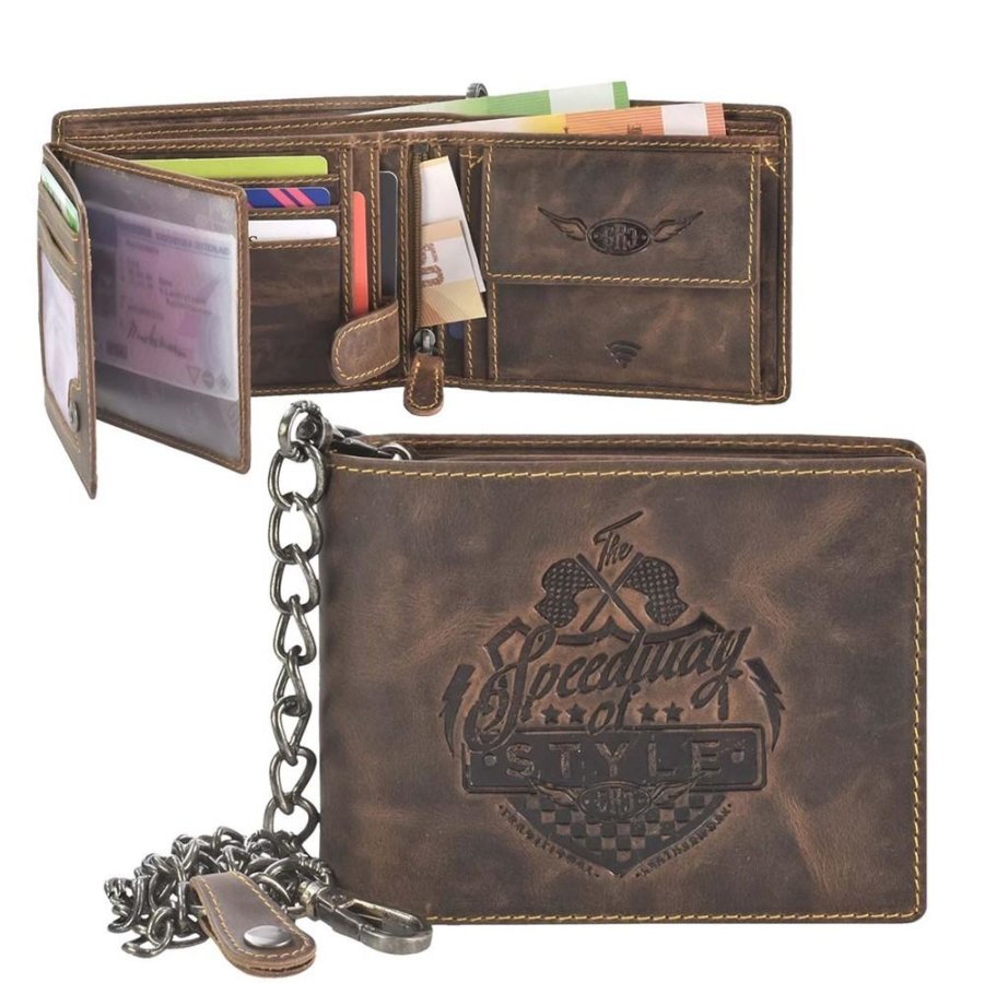 Portemonnaie Leder mit Kette 'Racing Collection' DALLAS antikbraun Greenburry 0839-25