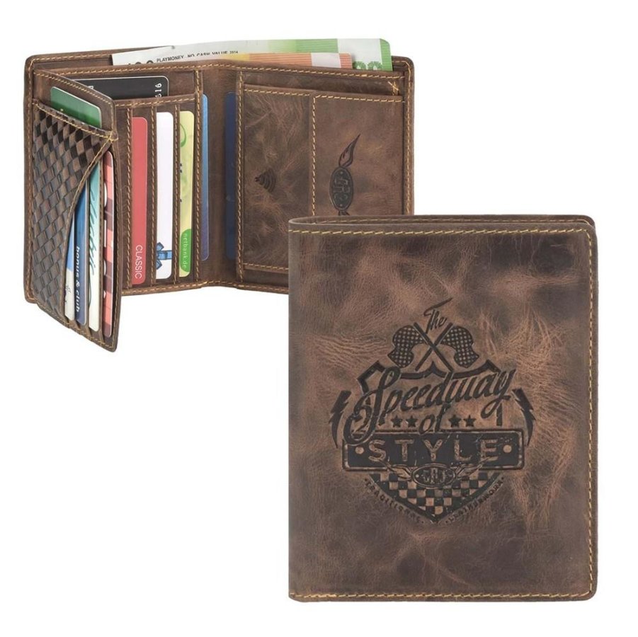 Portemonnaie Leder 10x12cm Nashville 'Racing Collection' antikbraun Greenburry