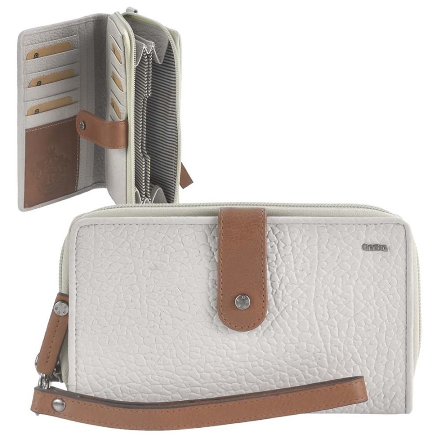 Portemonnaie Leder 18x10cm mit 14 Kartenfächern 'Eva' pebble weiß Berba 121-920
