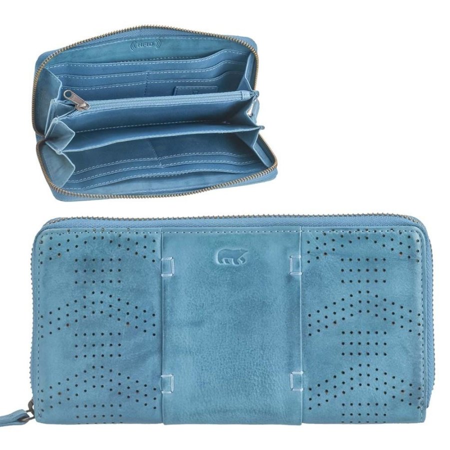Portemonnaie Leder 20x10cm mit Reißverschluss 'Mirte' türkis Bear Design CL18207-aqua