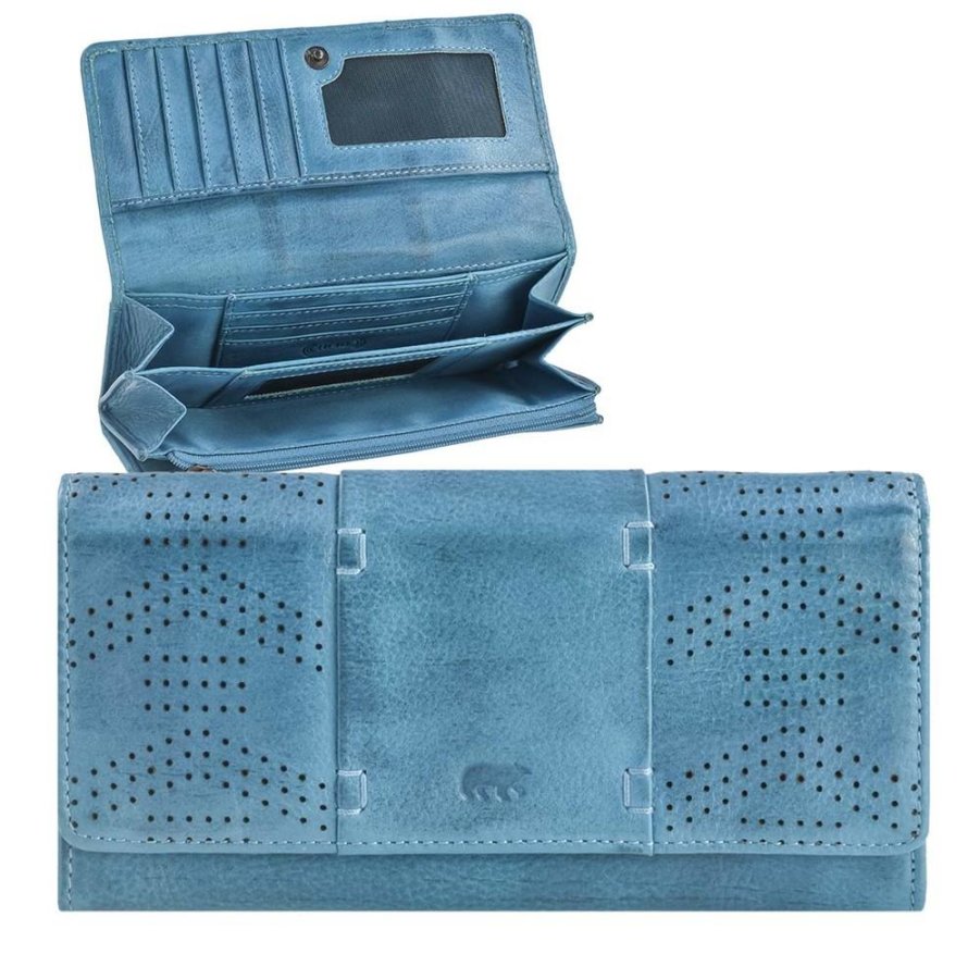 Portemonnaie Leder 19x10cm mit 12 Kartenfächern 'Sterre' türkis Bear Design CL18208-aqua