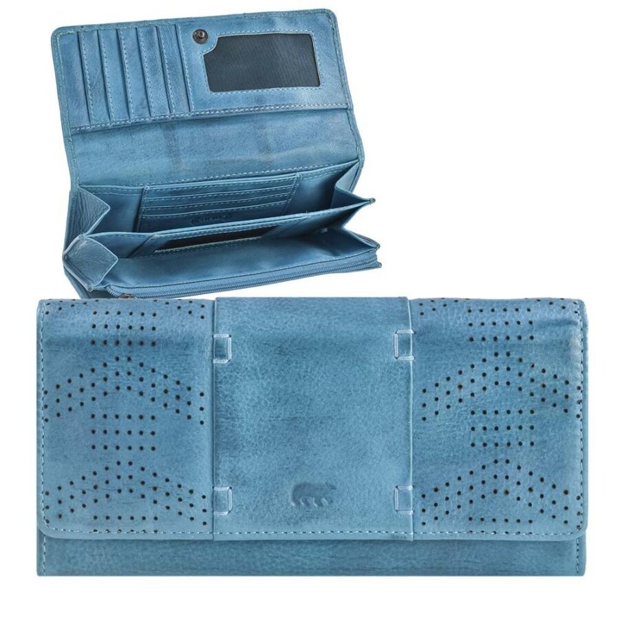 Kuvertbörse Damen 12 Kartenfächer RFID Leder aqua 19x10cm | Bear Design Sterre Geldbörse mit Sichtfenster für eine strukturierte Organisation Ihrer Fi