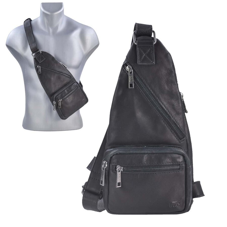 Crossbody Bag Herren Leder Nolany schwarz | Bear Design - Stilvoller Slingbag & Brusttasche Umhängetasche für Männer