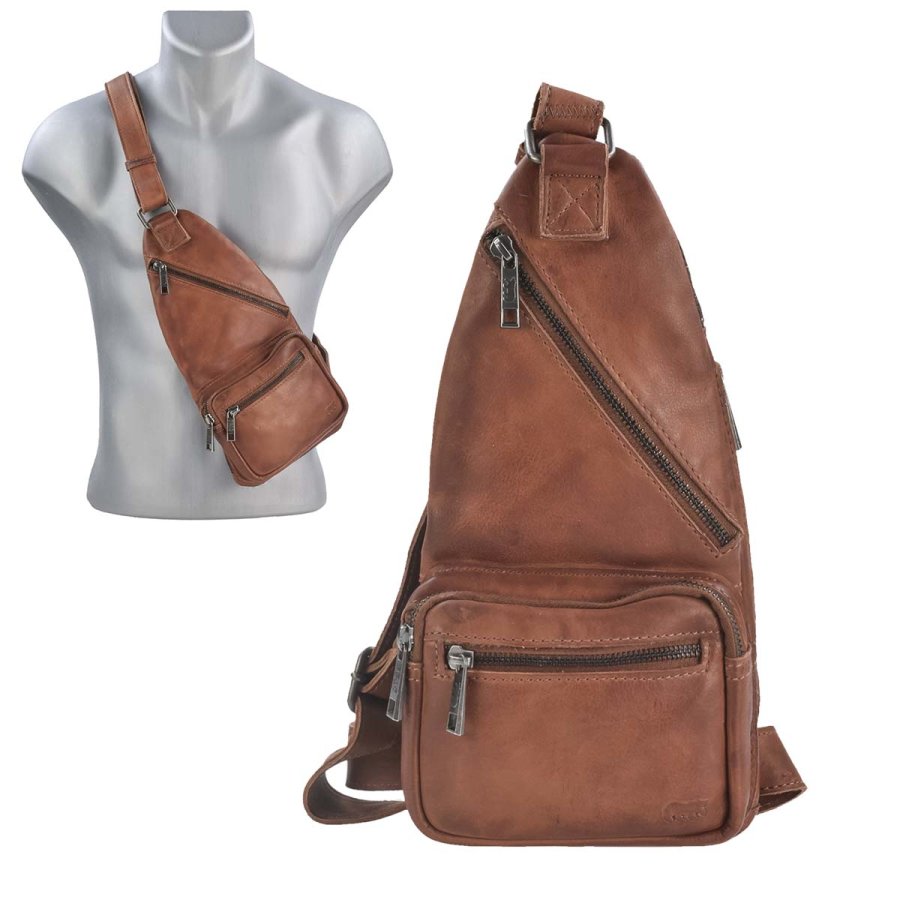 Bear Design Crossbody Tasche Bag Leder Damen Herren 17x34cm 'Nolani' cognac CP2158-cognac