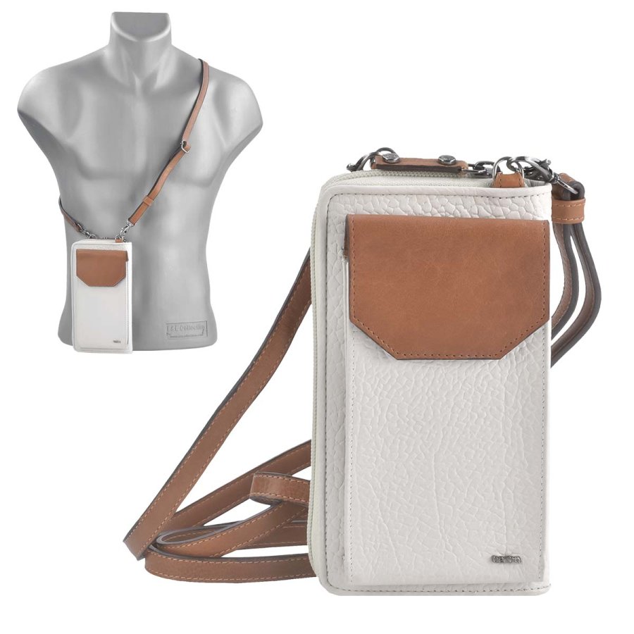 Handytasche Leder zum Umhängen mit Geldbörse 'Sophie' altweiß mit cognac Berba 121-930-05