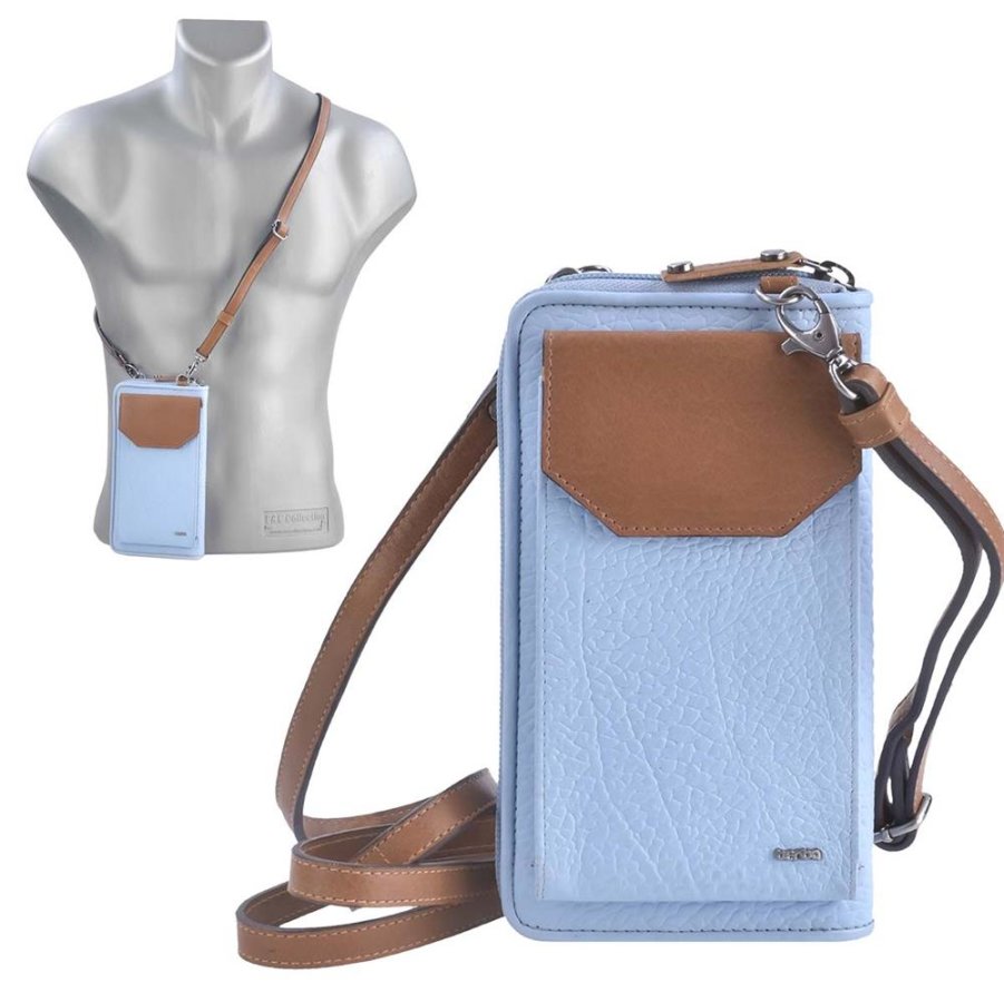 Handytasche Leder zum Umhängen mit Geldbörse 'Sophie' hellblau mit cognac Berba 121-930-18