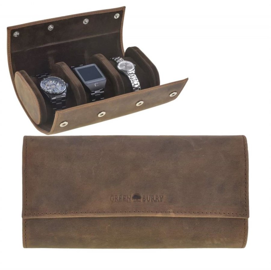 Greenburry Uhrenetui Leder Vintage antikbraun für 3 Uhren Reisetui