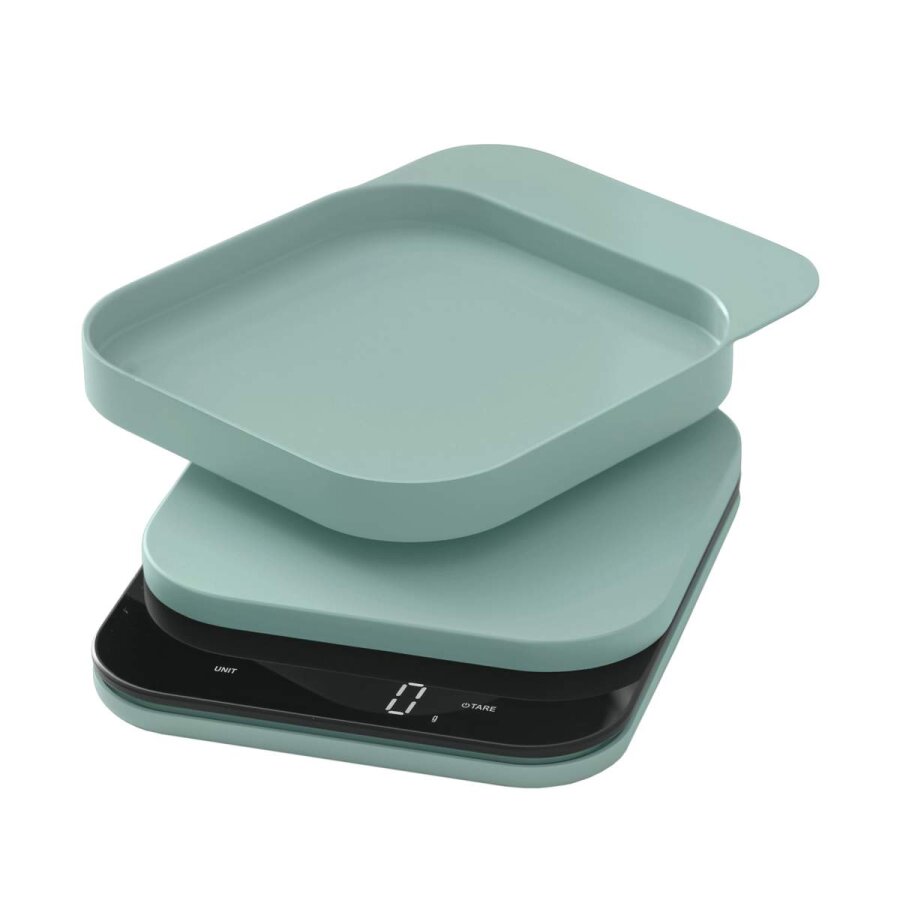 Küchenwaage mit digitaler LED-Anzeige aus Kunststoff in nordic green | Rosti. Präzise digitale Waage mit Wiegeschale für das Backen und Kochen.