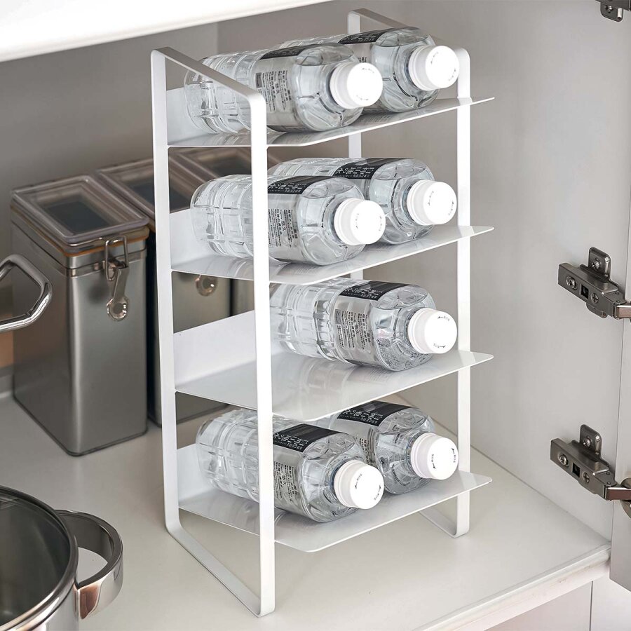 Yamazaki Home Flaschenregal aus Metall 20x40x20cm 'Tower', Aufbewahrungsregal für Flaschen, Flaschenlanlage, Flaschenspender, Schrankregal, weiß