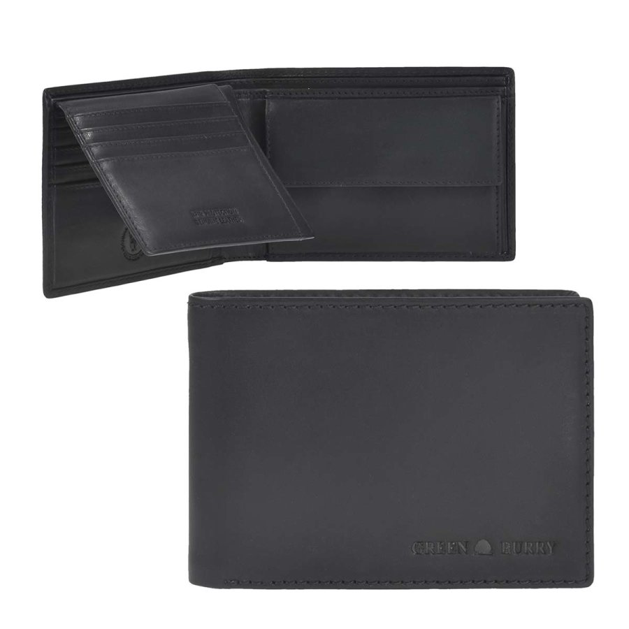 Geldbörse Leder 12x9cm 'Pure Black' schwarz Greenburry 1120-20