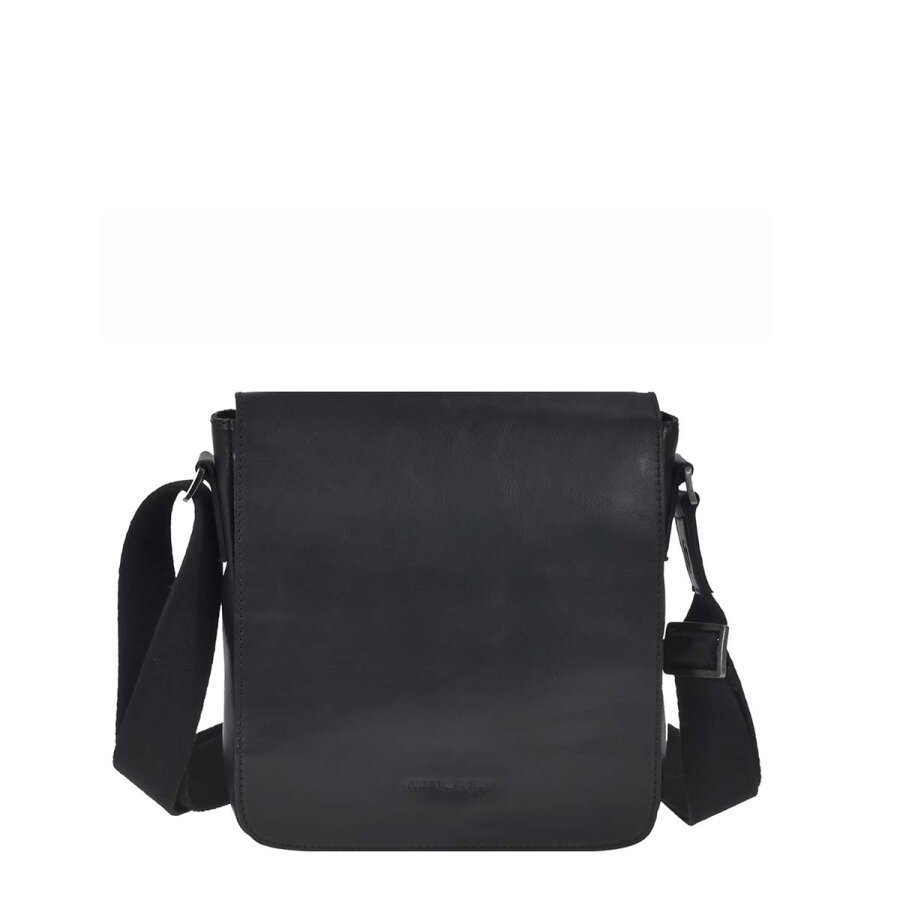 Umhängetasche im kompakten Format aus Leder in schwarz kleine Handtasche | Greenburry. Zeitlose Schultertasche Pure Black für tägliche Wege.