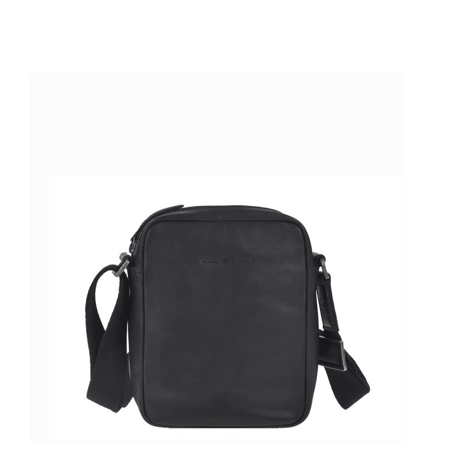 Umhängetasche Leder 18x20cm 'Pure Black' schwarz Greenburry 1104-20