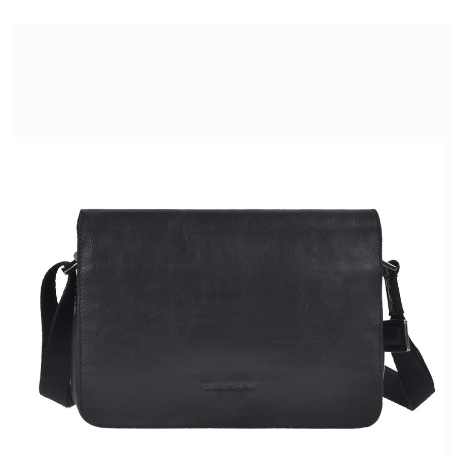 Umhängetasche Leder 26x19cm 'Pure Black' schwarz Greenburry 1109-20