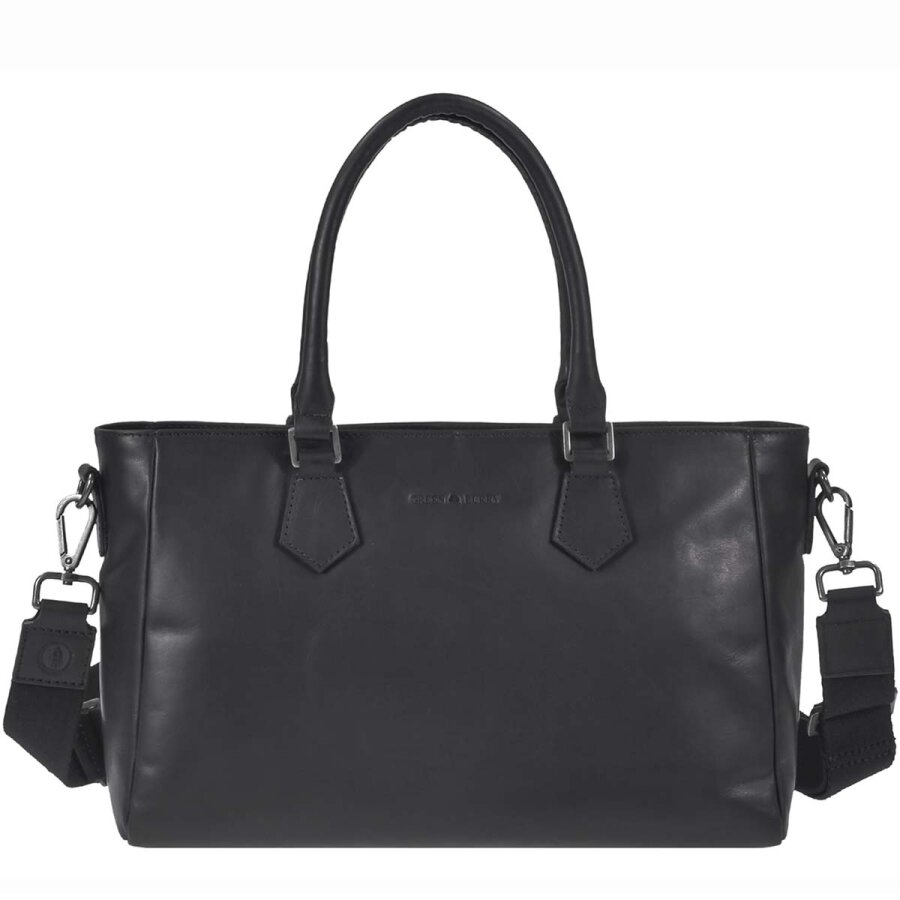 City-Shopper mit praktischen Tragegriffen aus Leder in schwarz | Greenburry. Kompakte Handtasche Pure Black für tägliche Erledigungen optimal.
