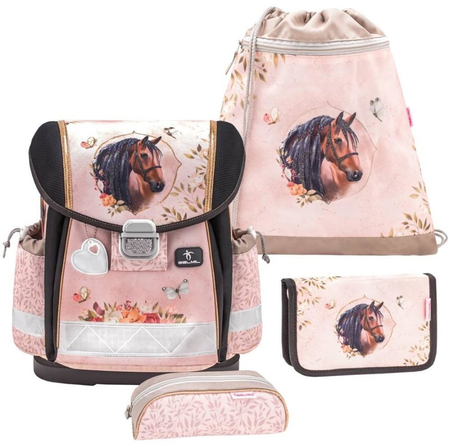 Belmil Schulranzen Set Mädchen Horse Chestnut (Motiv: Pferde) 'Classy', ab 1.Klasse Grundschule