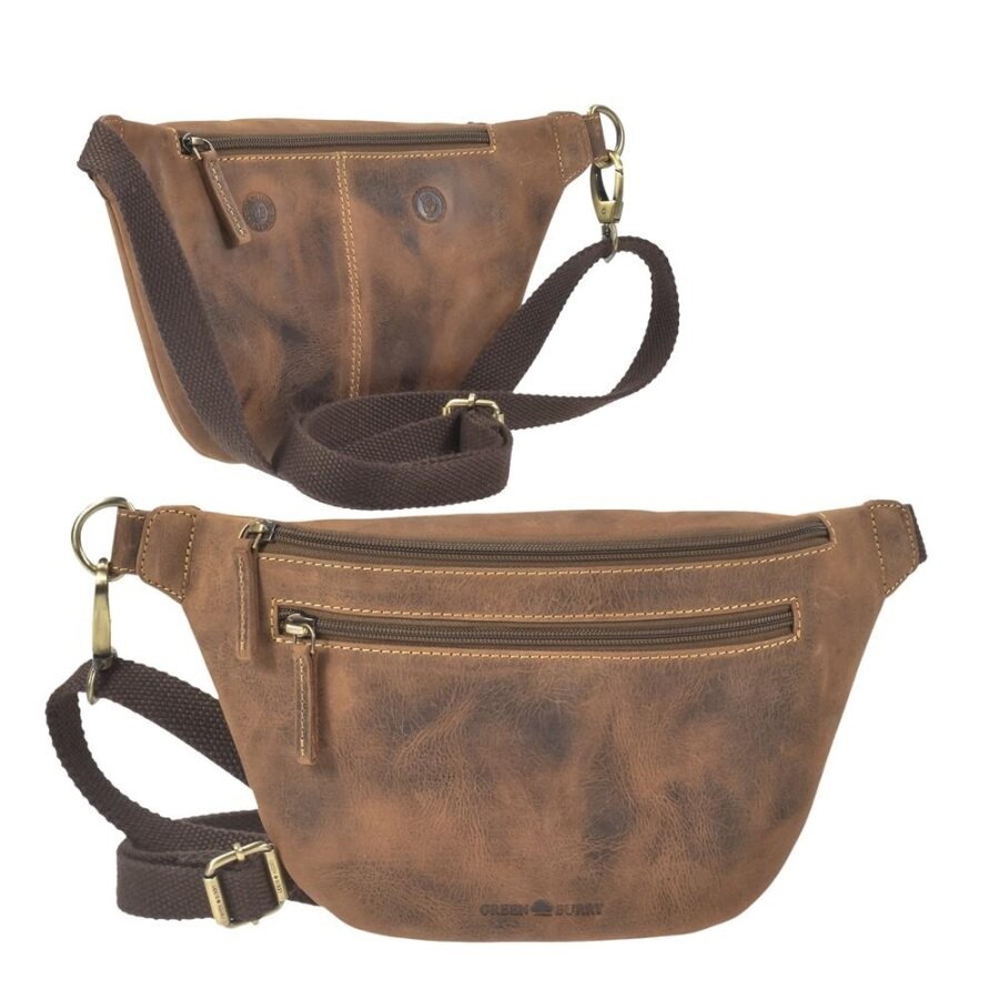 Bauchtasche Herren Damen viel Stauraum 26x16cm Leder antikbraun | Greenburry Vintage 1743C-25