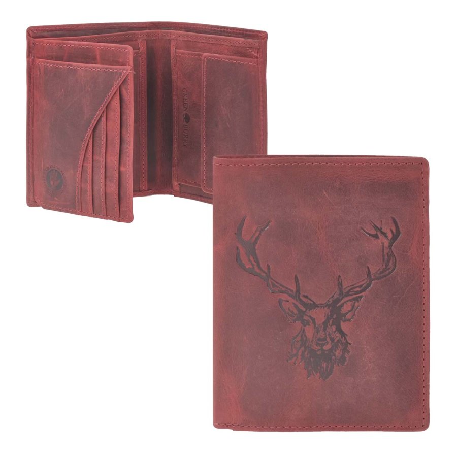 Geldbörse Leder 9x12cm mit Hirsch 'Vintage Hunting' antikrot Greenburry 1701-RS-26