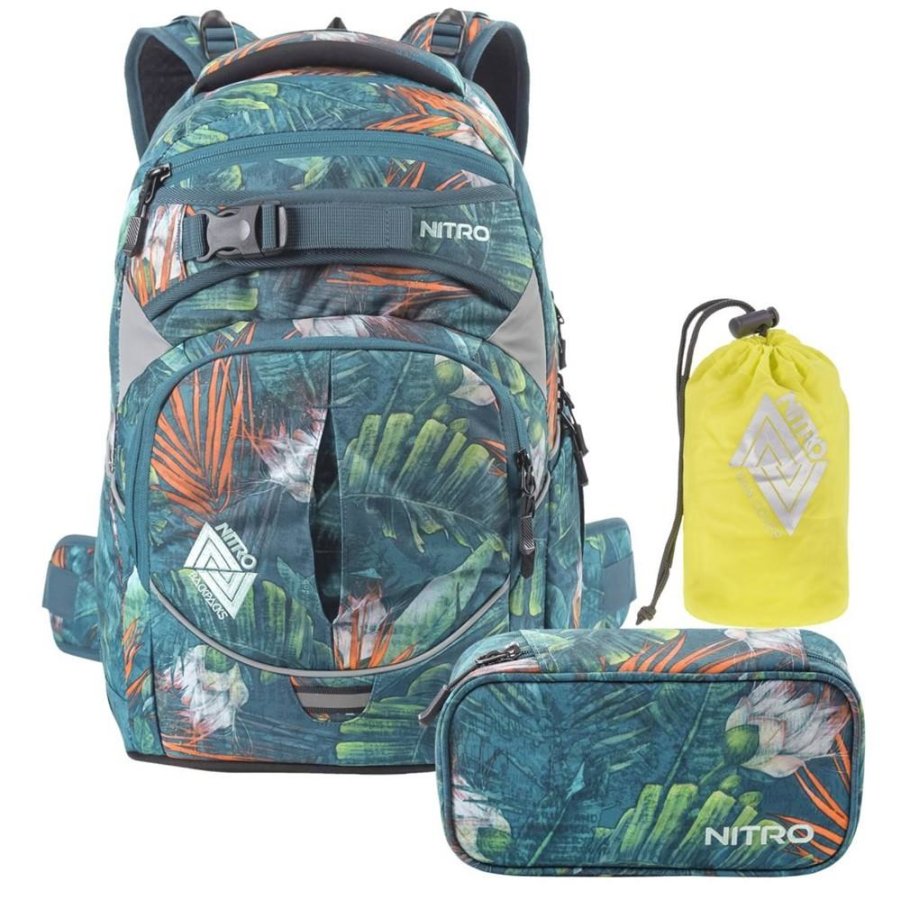 Nitro Schulrucksack Set SUPERHERO 'tropical' mit Schlamper und Regenhaube