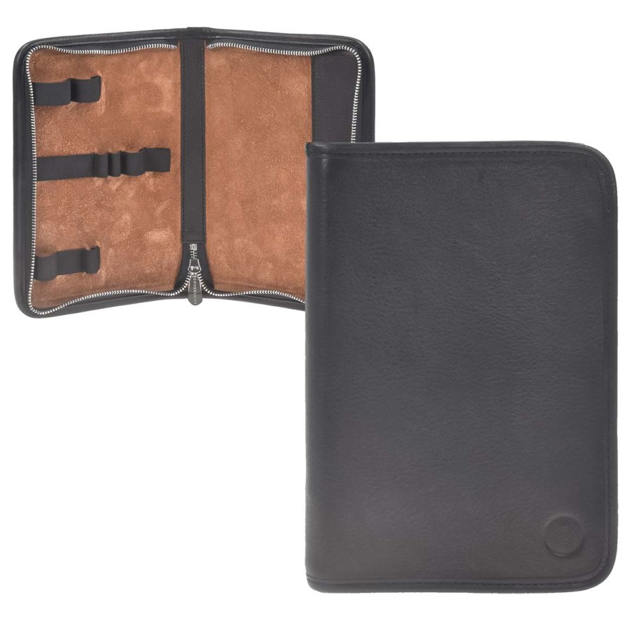 Federmäppchen Leder 13x19cm 'Hauff' für 4 Stifte schwarz Sonnenleder