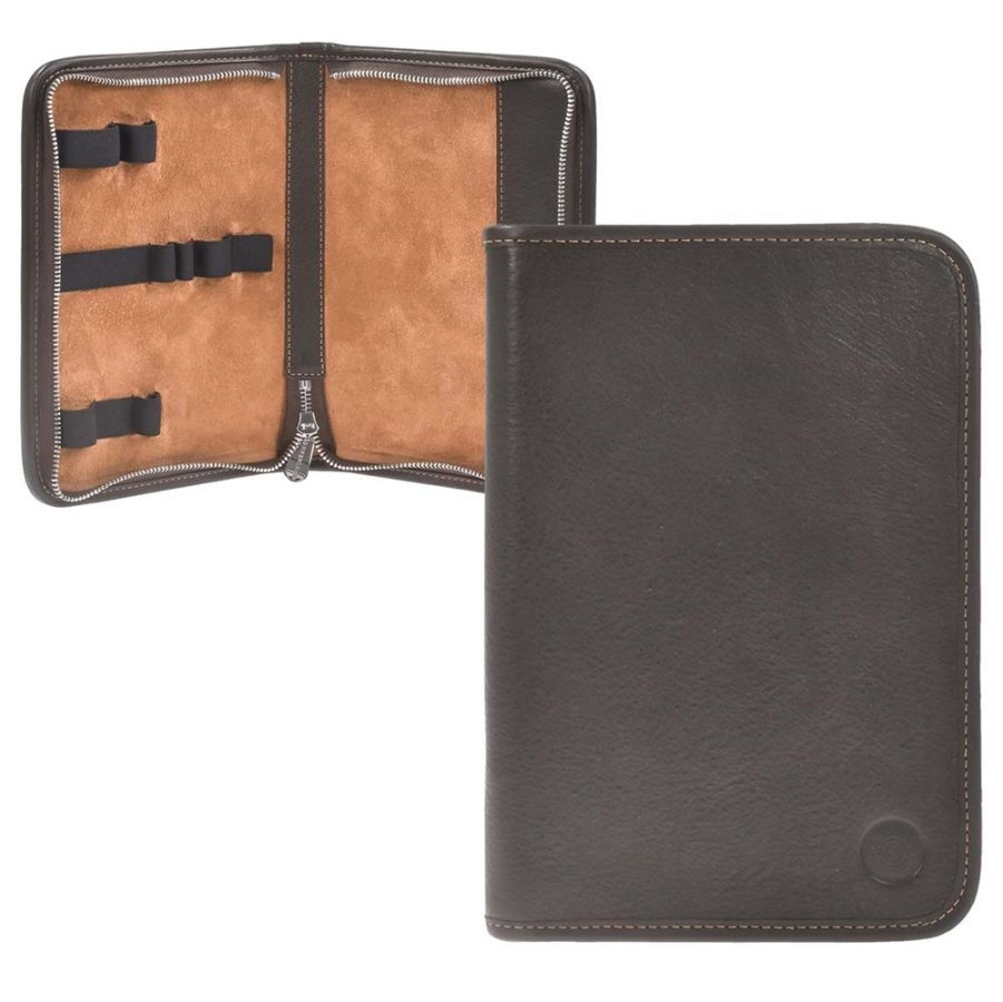 Federmäppchen Leder 13x19cm 'Hauff' für 4 Stifte mocca Sonnenleder