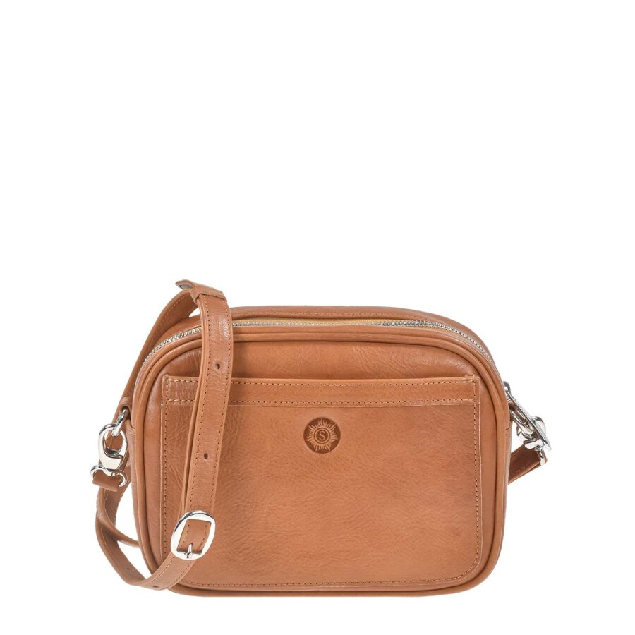 Sonnenleder Damen Umhängetasche klein & kompakt Sintra – Leder naturbraun. Handliche Freiheit und natürliche Eleganz für Ihre Essentials.