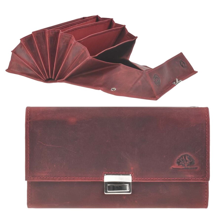 Kellnerportemonnaie Leder 7 Fächer Vintage antik rot | Greenburry Kellner Portemonnaie Geldbeutel 1785