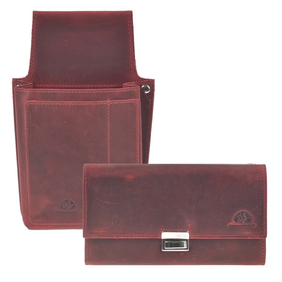 Kellnerportemonnaie Leder Set mit Holster Vintage antik rot | Greenburry Kellner Geldbeutel mit Holster 1785-S01
