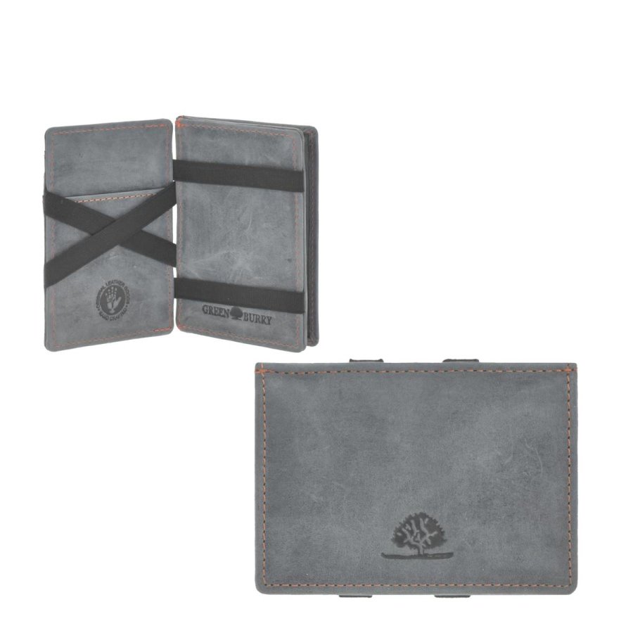 Magic Wallet Portemonnaie Leder 10x7cm mit Münzfach 'Vintage' steel blue Greenburry 1608B-27