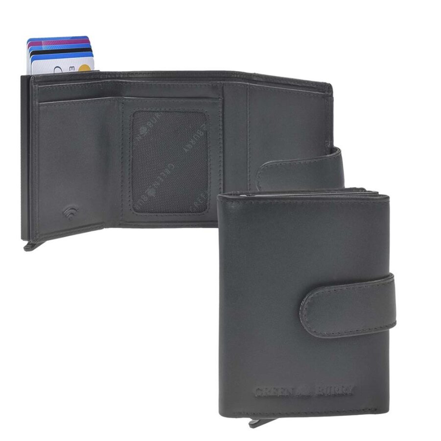 Kartenschieber Portemonnaie Herren Leder RFID | Greenburry Royal Nappa 1136 schwarz - Geldbörse für Karten