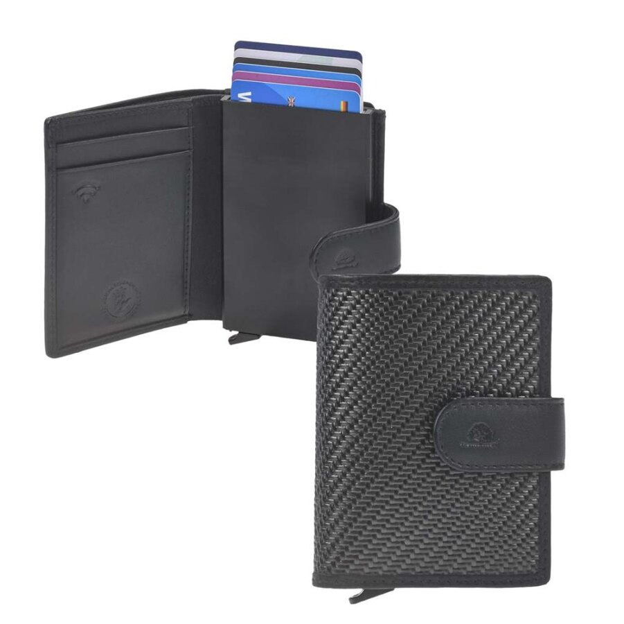 Greenburry Karten-Portemonnaie Carbon Nappa RFID | Leder schwarz