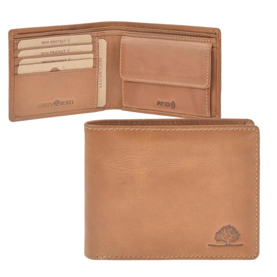 Geldbörse Leder 12x9cm mit RFID Schutz 'Tornado' cognac Greenburry 1089-24