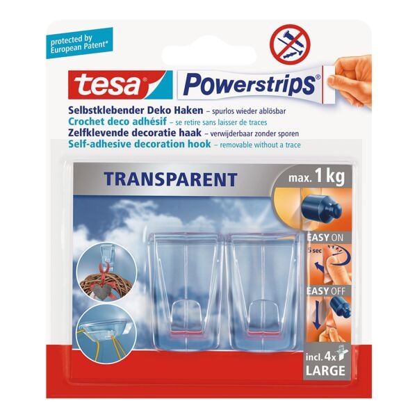 tesa Powerstrips »Transparent Deko-Haken« 58813 bis 1 kg transparent