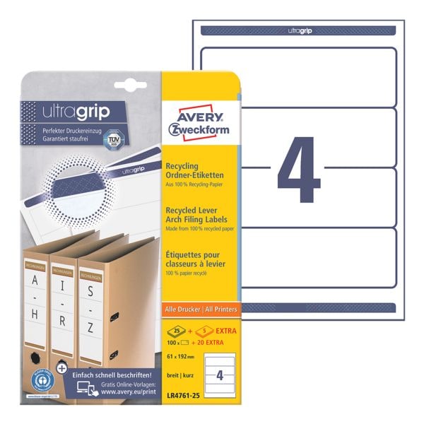 Avery Zweckform 120er-Pack Recycling Ordner-Etiketten 61 x 192 mm weiß, 8 cm